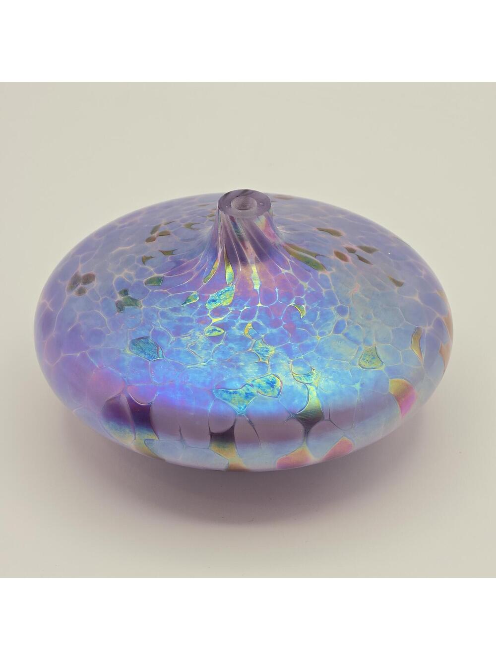 Roger Vines Iridescent Art Glass Oil Lamp/Paperweight - purple/pink